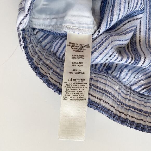 Chico's Pants Womens Size 2.5 (L 14) Linen Blend Striped Blue/White 24" Inseam - Picture 6 of 11